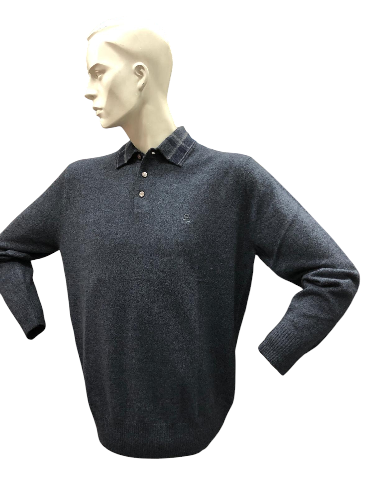 夢特嬌RM245005格仔衣領長袖山羊絨(茄士咩)Polo 丅恤